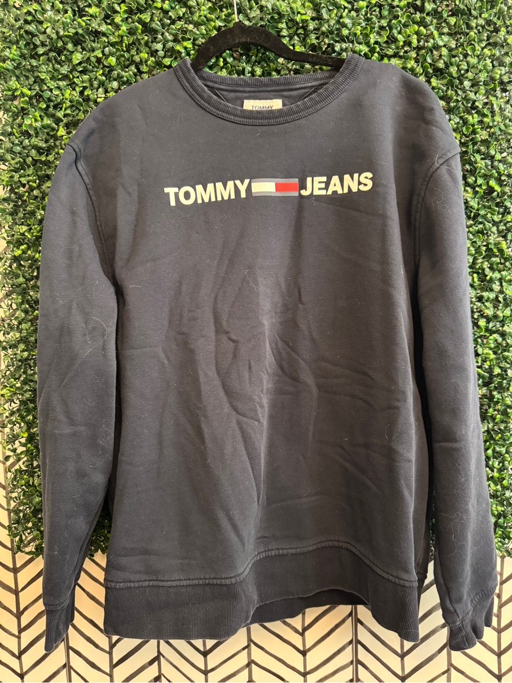 Tommy Hilfiger Navy Crewneck with Logo Stripe